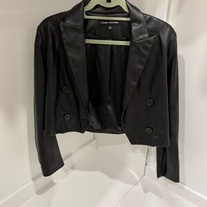 Catherine Malandrino Women's Faux Black Cropped Leather Jacket
